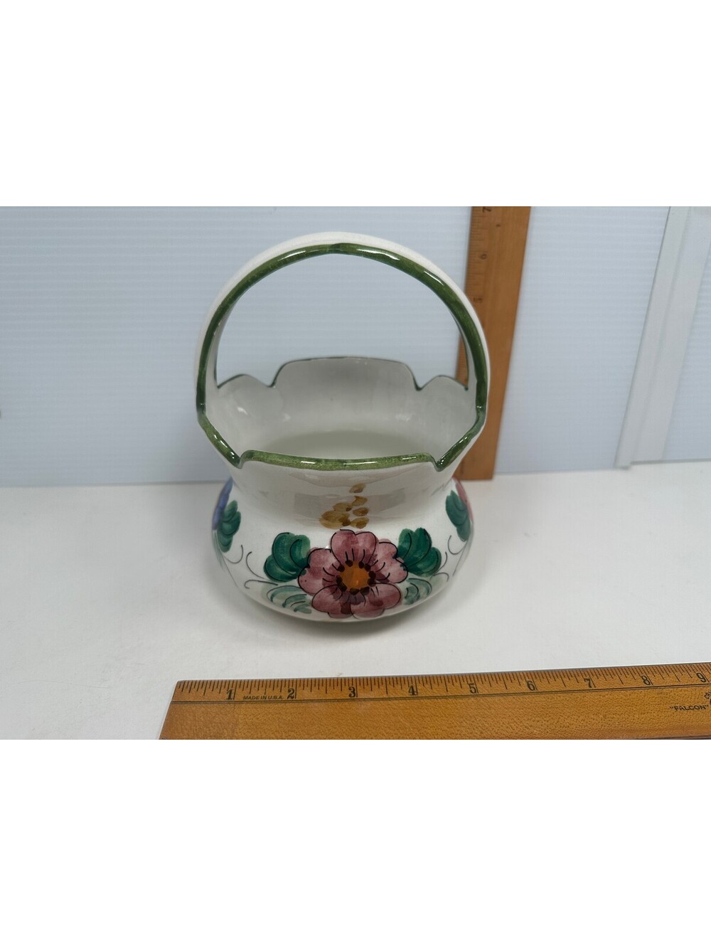 Italy Floral Ceramic Basket with Handle Deco Cottagecore